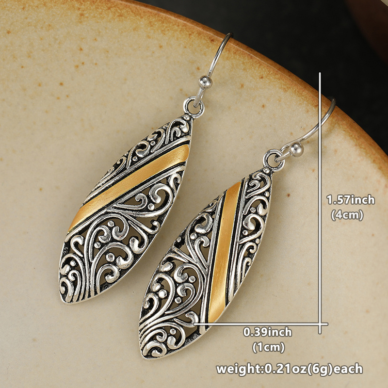 Retro Bohemian Long Leaf Open Pattern Earrings